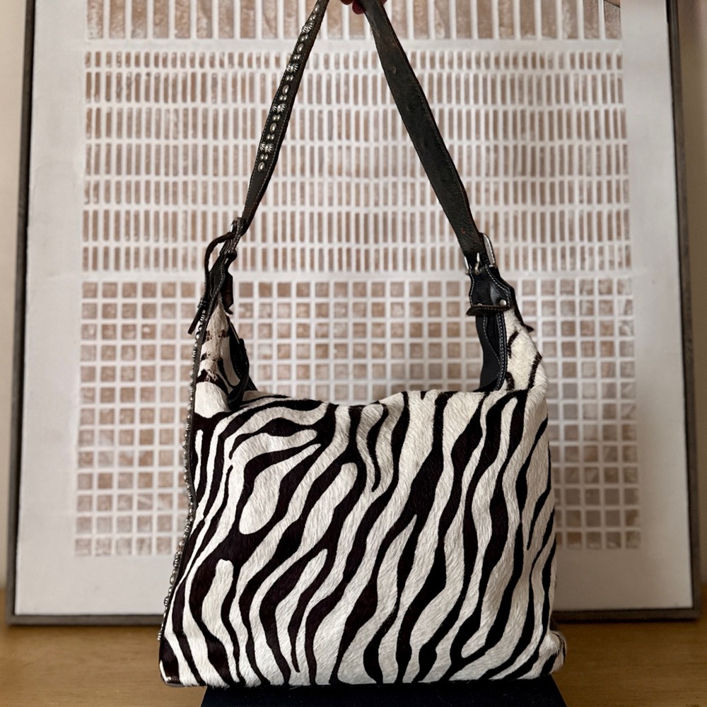 American West Zebra Hair on Leather Large Shoulder Bag
